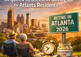 Graphical overview of Atlanta's skyline with icons representing retirement planning for 2026.