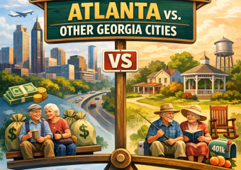 Bar graph comparing retiree costs in Atlanta with other Georgia cities.