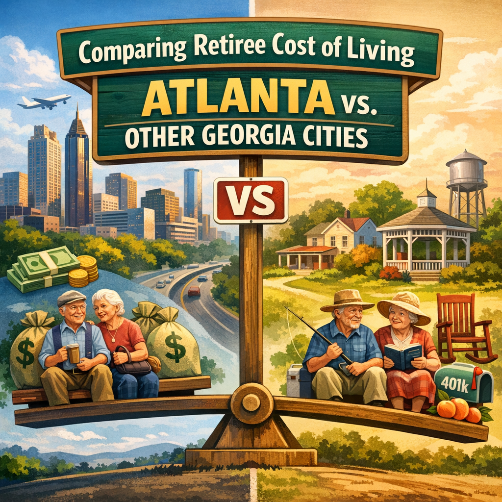 Bar graph comparing retiree costs in Atlanta with other Georgia cities.