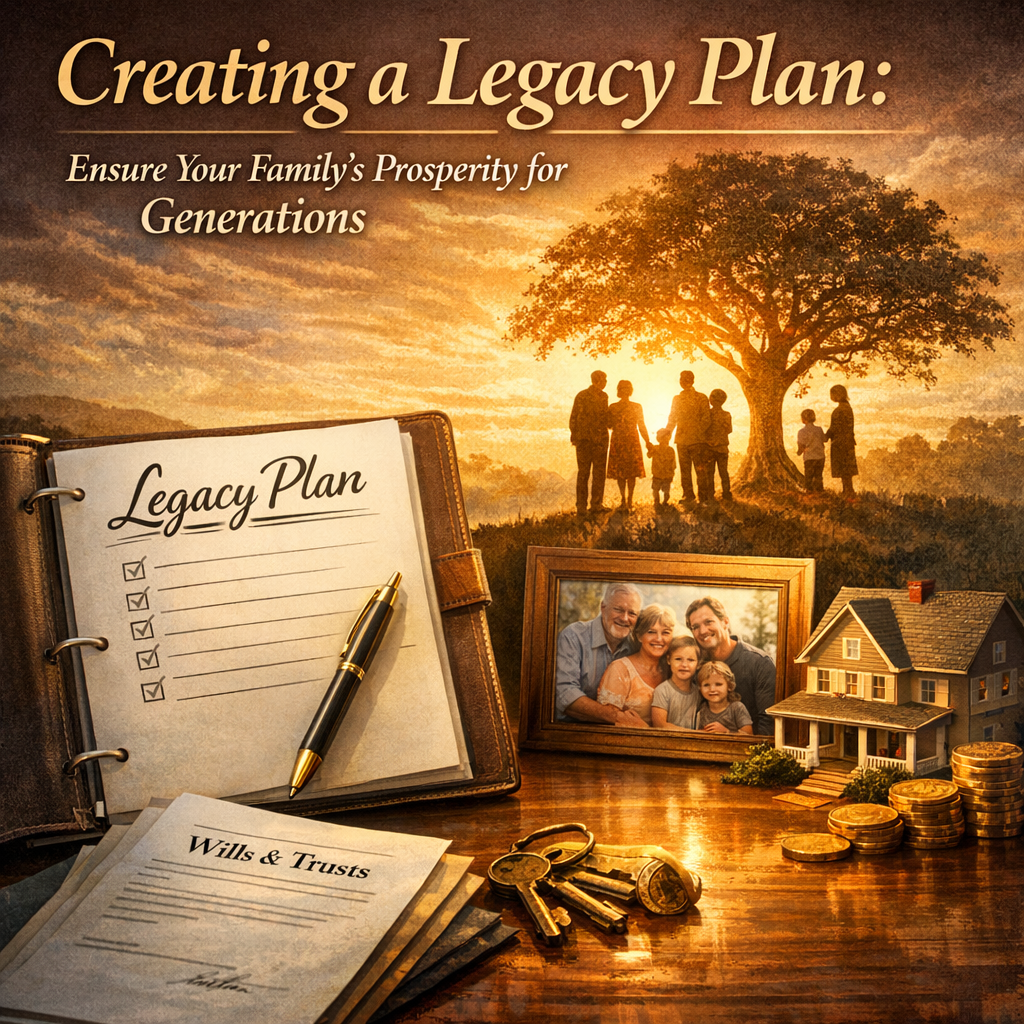 A family gathered around a table discussing documents with a lawyer, symbolizing legacy planning.