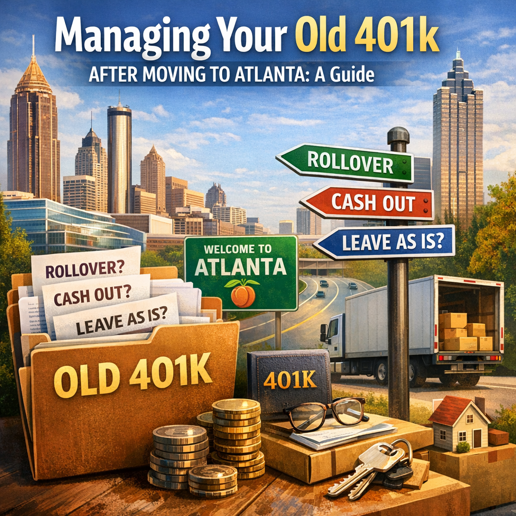 A flowchart showing options for managing an old 401k after relocating to Atlanta.