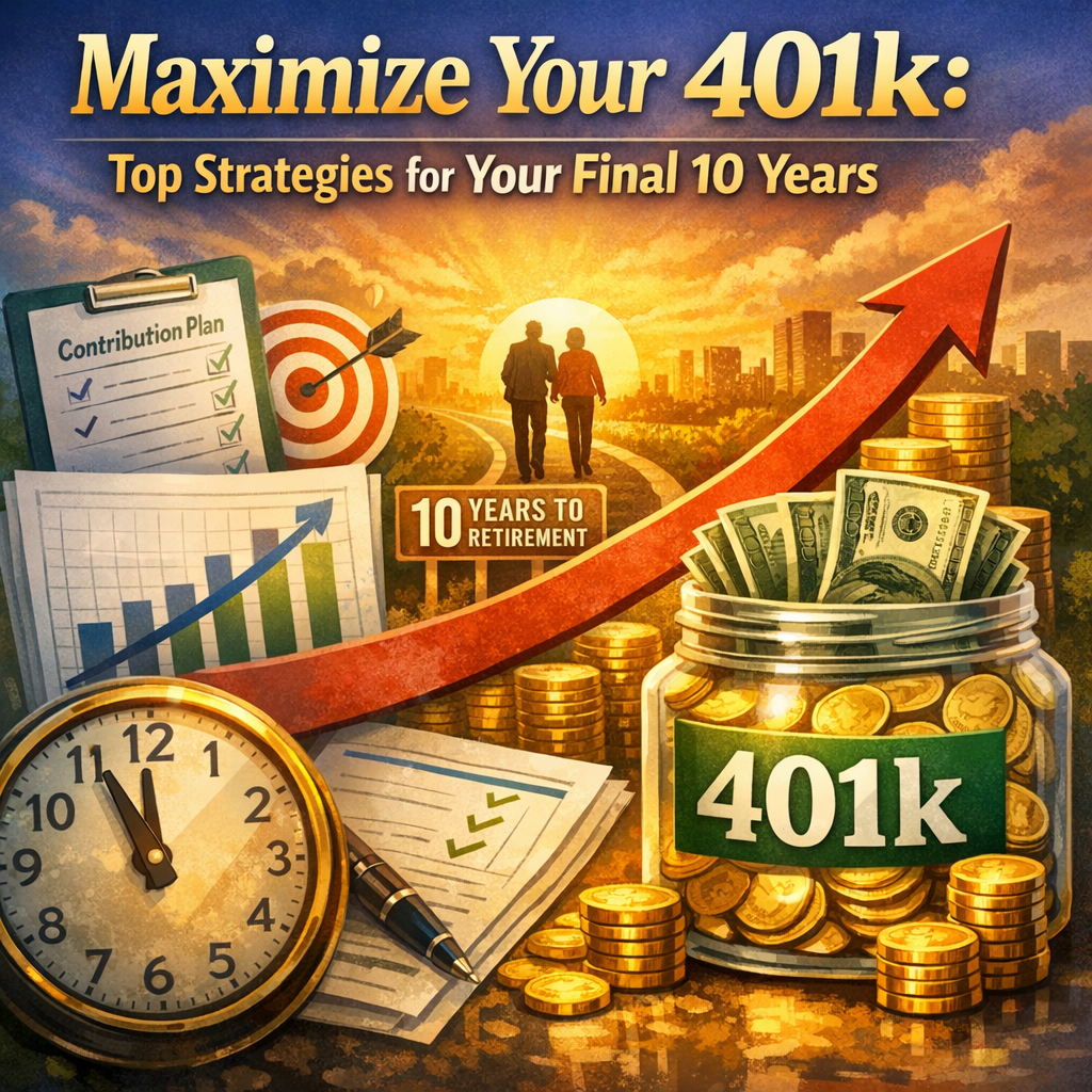 Graph showing strategies to maximize 401k contributions over the last 10 years of employment.