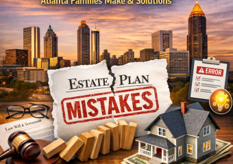 A graphic showing common estate planning mistakes by Atlanta families with solutions listed alongside.
