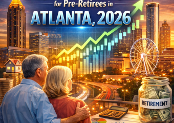 Atlanta skyline with icons representing retirement and investment strategies for 2026.