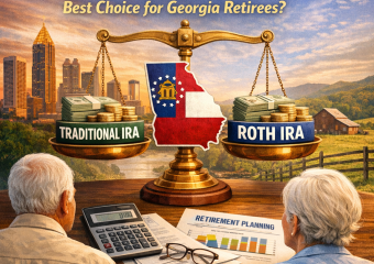 Graph comparing Traditional and Roth IRA benefits for Georgia retirees.