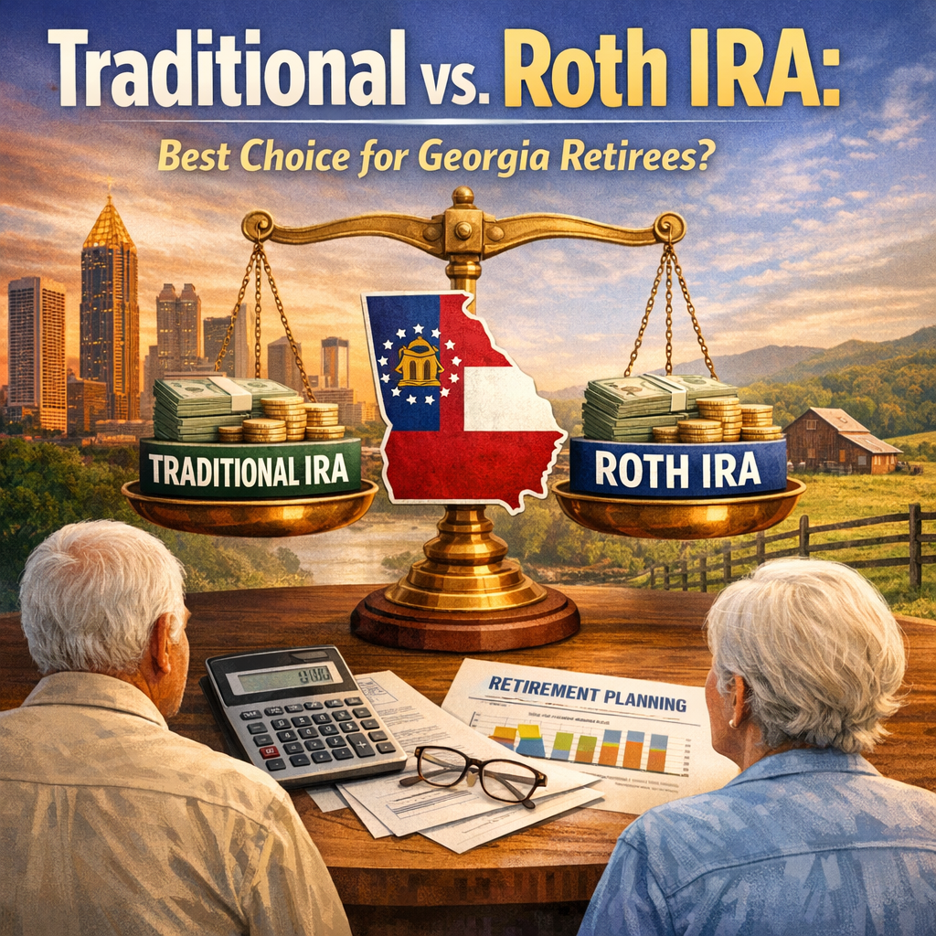 Graph comparing Traditional and Roth IRA benefits for Georgia retirees.