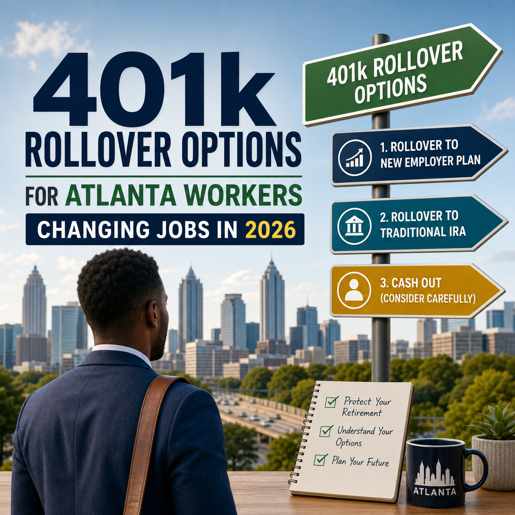 Illustration of 401k Rollover Options for Atlanta Workers Changing Jobs in 2026