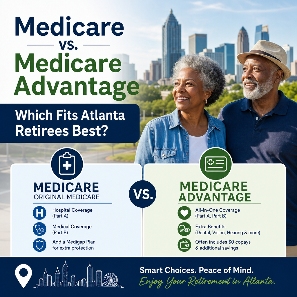 Comparison graphic of Original Medicare and Medicare Advantage for Atlanta retirees.